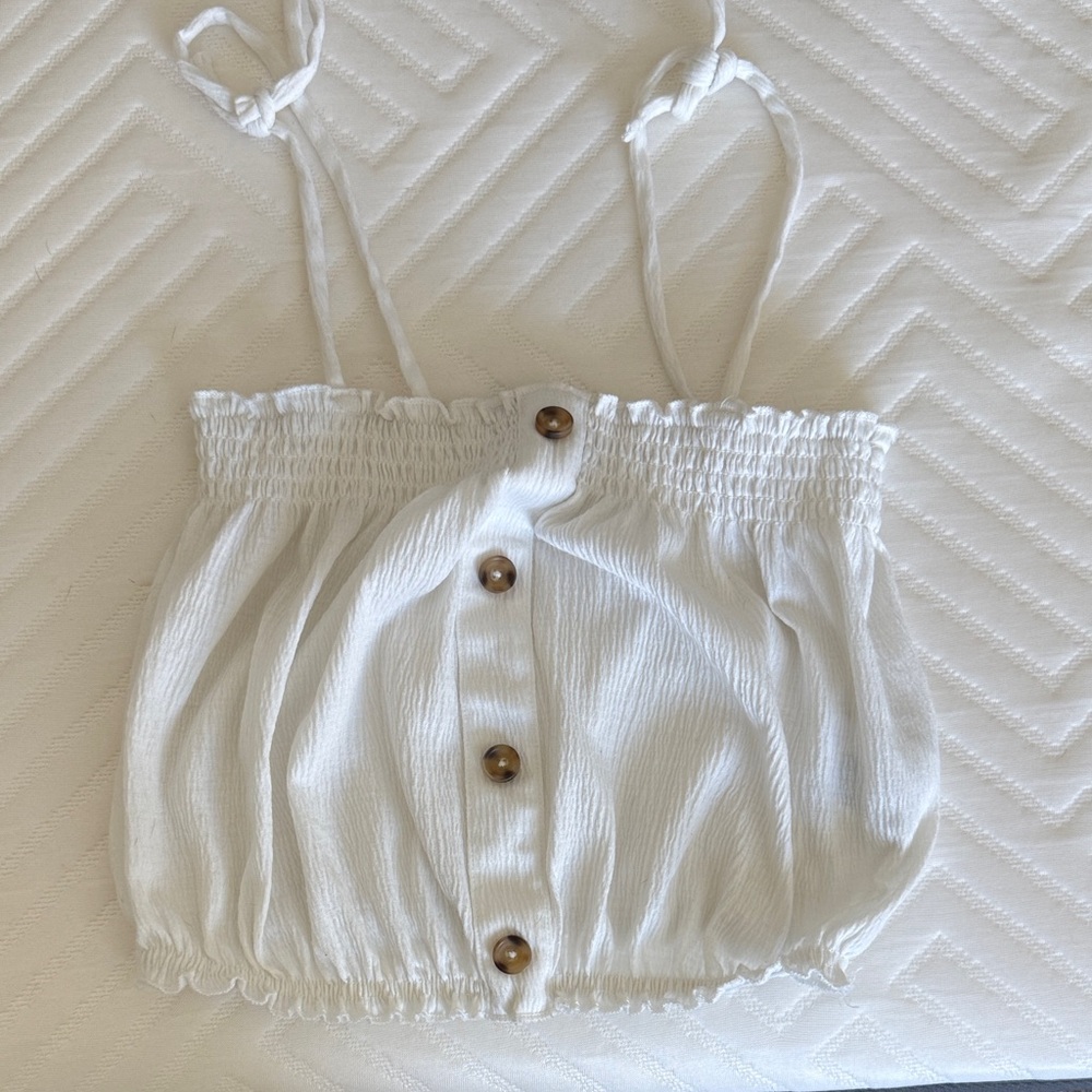 White Button-Up Crop Top Tank